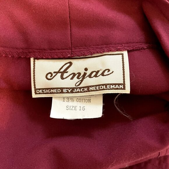 70s Vintage Anjac Deep Red Zip Front Cropped Sleeve Shift Dress House Coat 16 - Picture 5 of 6